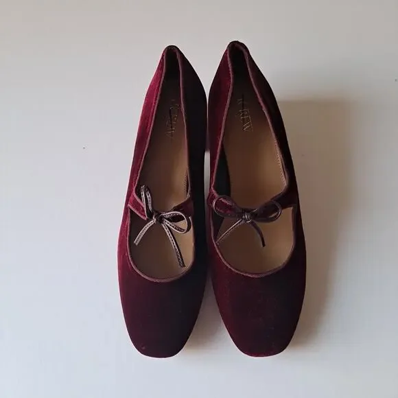 NWOB J. Crew Velvet Bow Tie Heeled Mary Janes Shoes Burgundy Red Womens Size 9.5 - Picture 4 of 16